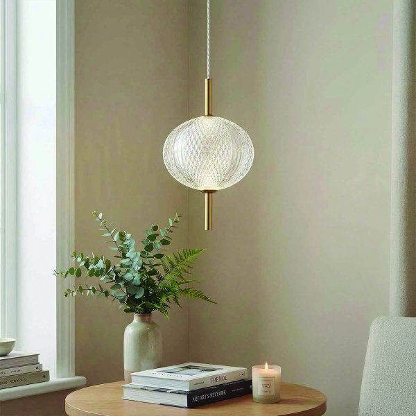 Luminaire LED suspendu SALMA simple tulipe acrylique et doré, lumière chaude élégante, idéal pour chambres et salons mod